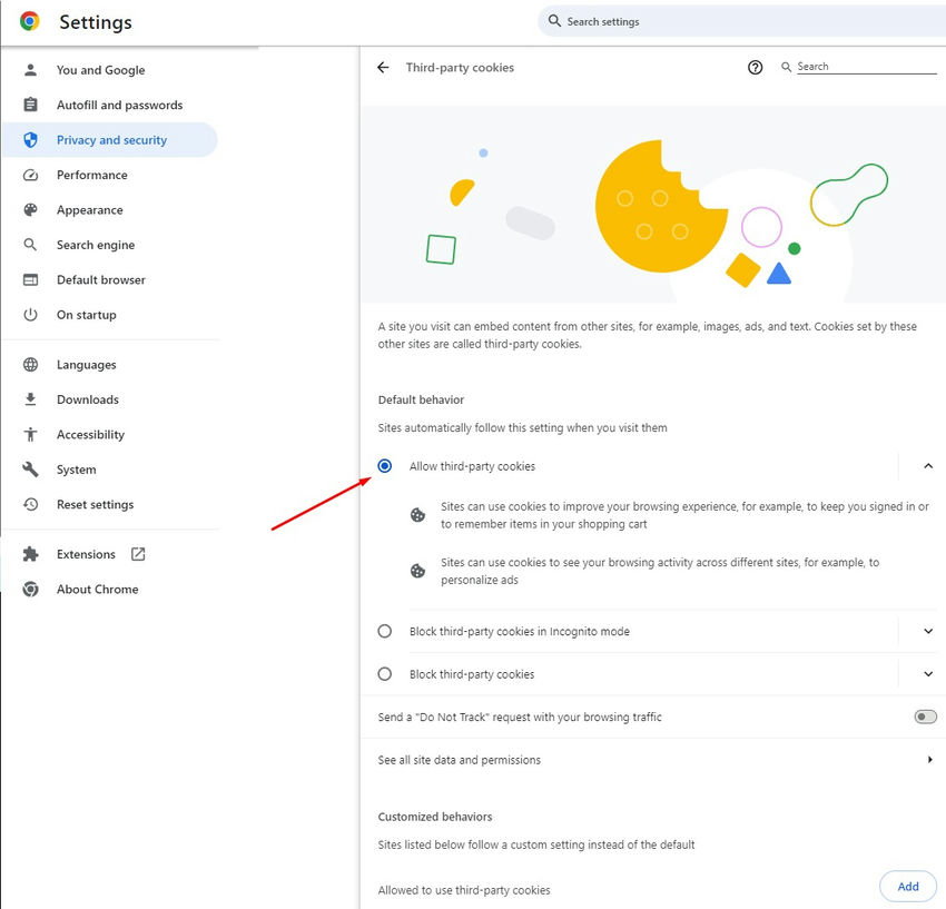 Allow third party cookies